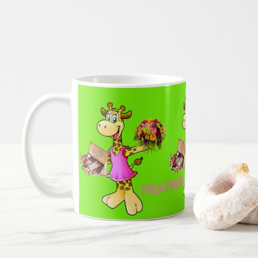 Giraffe Floral Green Tasse (Mit Donut)