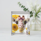 Giraffe-Flüchtige Blicke im Fenster Postkarte (Stehend Vorderseite)