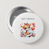 Giraffe Flugzeug Geburtstag Button (Vorne & Hinten)