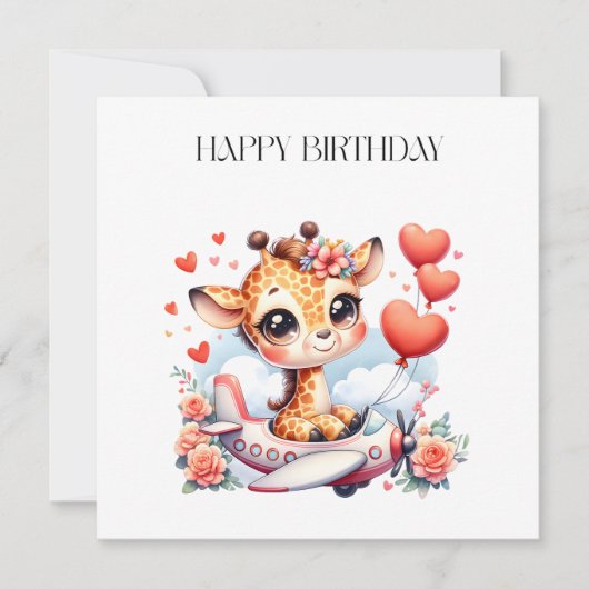 Giraffe Flugzeug Geburtstag Einladung (Vorderseite)