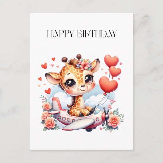 Giraffe Flugzeug Geburtstag Feiertagspostkarte (Vorderseite)