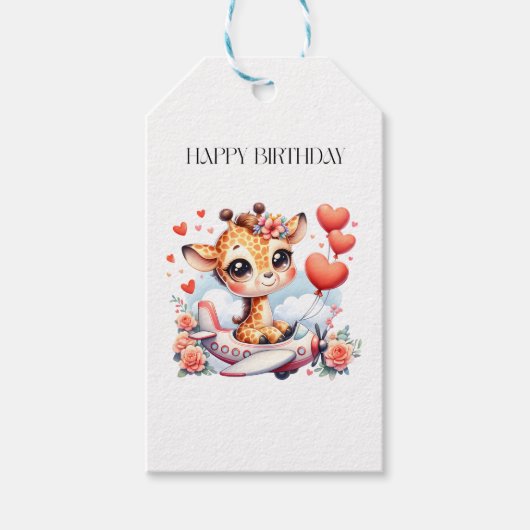 Giraffe Flugzeug Geburtstag Geschenkanhänger (Vorderseite)