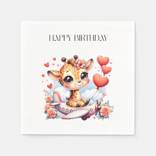 Giraffe Flugzeug Geburtstag Serviette (Vorderseite)