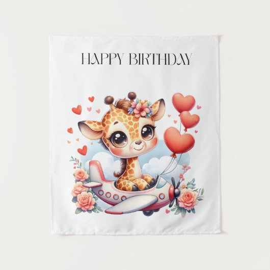 Giraffe Flugzeug Geburtstag Wandteppich (Vorderseite)
