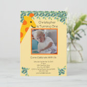 Giraffe Foto Boys 1. Geburtstag Einladung (Stehend Vorderseite)