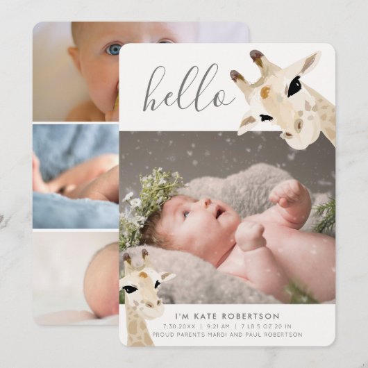 Giraffe Foto Collage Geburtserklärung Einladung (Vorne/Hinten)