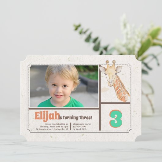 Giraffe Foto Einladung (Stehend Vorderseite)