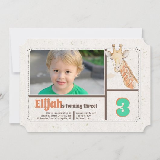 Giraffe Foto Einladung (Vorderseite)
