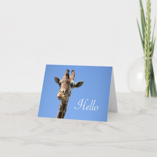 Giraffe Foto Niedlich Hello Blue Karte (Vorderseite)