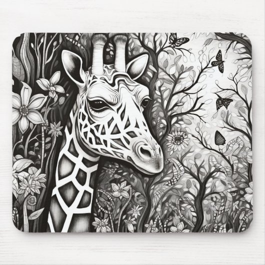 Giraffe Friedlich Nature Prairie Sketch Zeichnend Mousepad (Vorne)