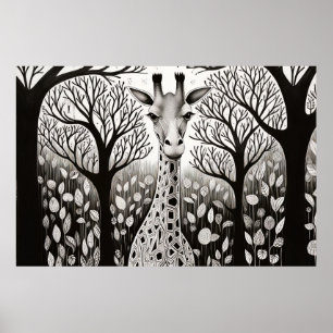 Giraffe Friedlich Nature Prairie Sketch Zeichnend  Poster