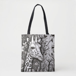 Giraffe Friedlich Nature Prairie Sketch Zeichnend Tasche