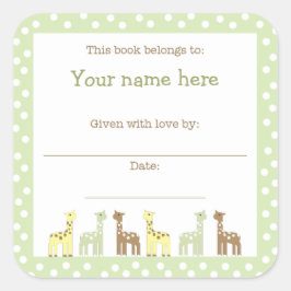 Giraffe Friends Baby Shower Book Plate Neutral Gen Quadratischer Aufkleber