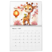 Giraffe & Frog Kinder-Wasserfarbe Illustriert Kalender (Feb 2027)