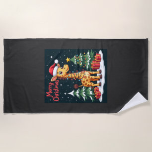Giraffe Frohe Weihnachten Baum Beleuchtung Santa G Strandtuch