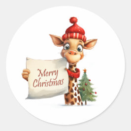 Giraffe Frohe Weihnachten Runder Aufkleber