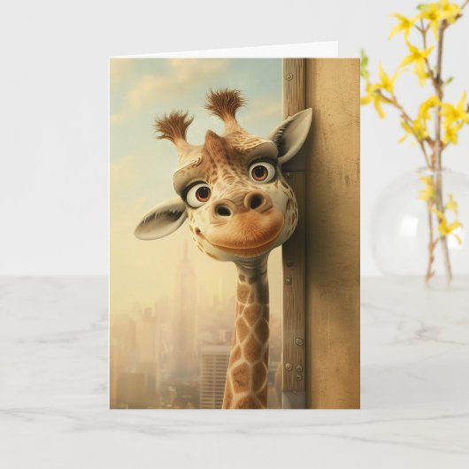 GIRAFFE FUNNY HELLO Grußkarte Karte (Gelbe Blume)