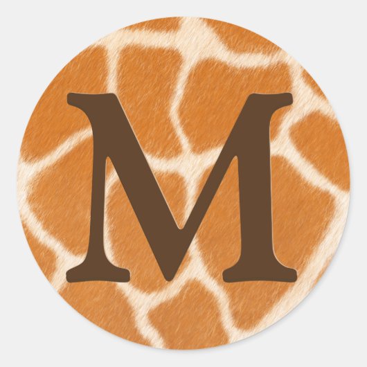 Giraffe Fur Animal Print Dark Brown Mit Monogramm Runder Aufkleber (Vorderseite)