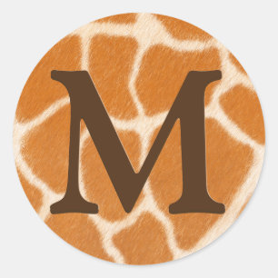 Giraffe Fur Animal Print Dark Brown Mit Monogramm Runder Aufkleber