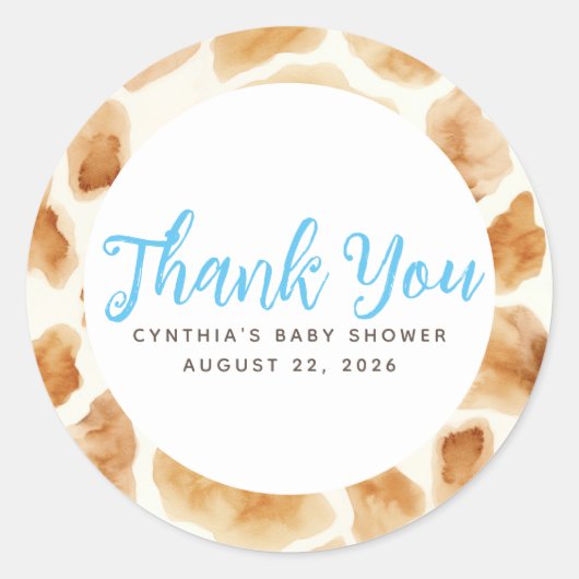 Giraffe Fur Print Niedlich Brown Blue Vielen Dank Runder Aufkleber (Vorderseite)