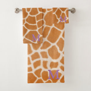 Giraffe für realistische Tierdrucken Lila Monogram Badhandtuch Set