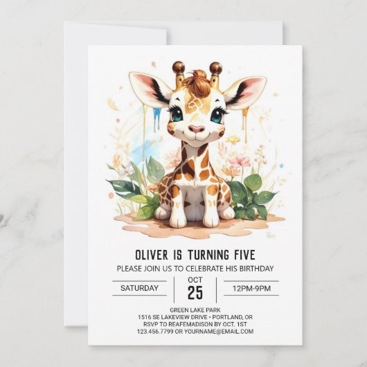 Giraffe Galore Safari Einladung zum Geburtstag (Vorderseite)