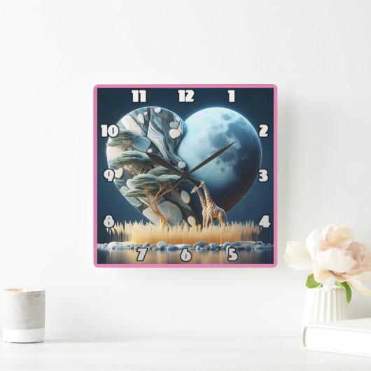 Giraffe Gazas in der MondSavanne in Afrika Quadratische Wanduhr (Zuhause)