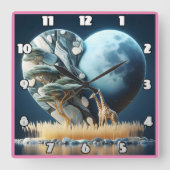 Giraffe Gazas in der MondSavanne in Afrika Quadratische Wanduhr (Vorderseite)