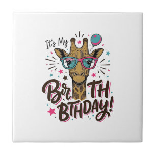 Giraffe-Geburtstags-Shirt mit Vintage-Gravur_1 Fliese
