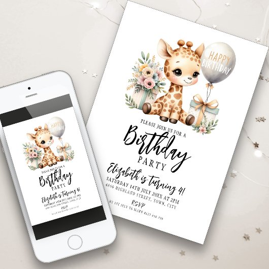 Giraffe Geburtstagsparty Einladung