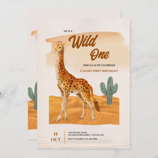 Giraffe Geburtstagsparty Einladung (Vorne/Hinten)