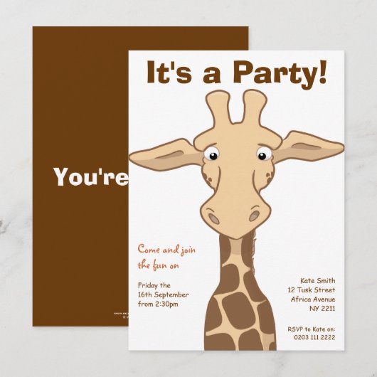 Giraffe Geburtstagsparty Einladung (Vorne/Hinten)