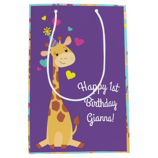 Giraffe Geburtstagsparty Mittlere Geschenktüte (Vorderseite)