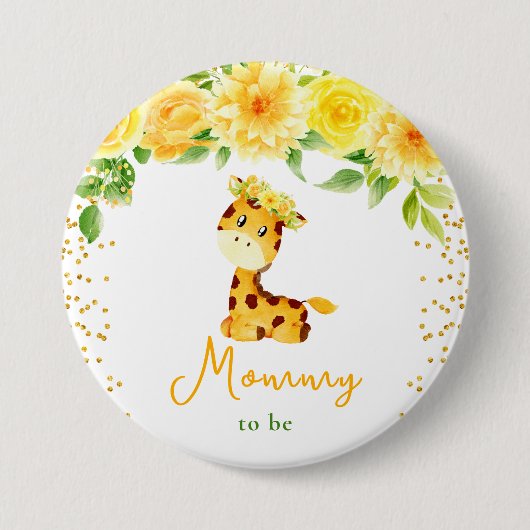 Giraffe Gelbe Blumen werdende Mummy Button (Vorderseite)