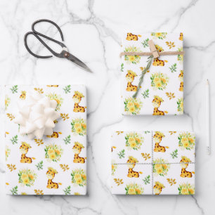 Giraffe Gelbe Blumenblüten Geschenkpapier Set