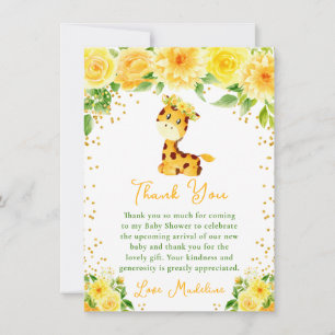 Giraffe Gelbe Florale Babyparty Dankeskarte