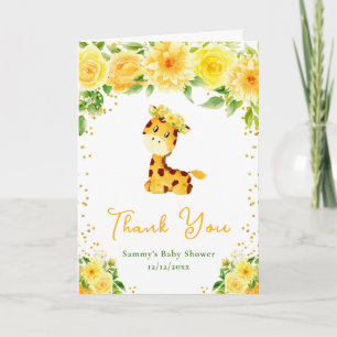 Giraffe Gelbe Florale Babyparty Danksagung Dankeskarte