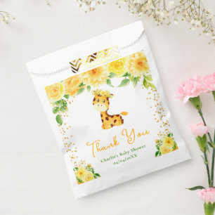 Giraffe Gelbe Florale Babyparty Danksagung Geschenktütchen