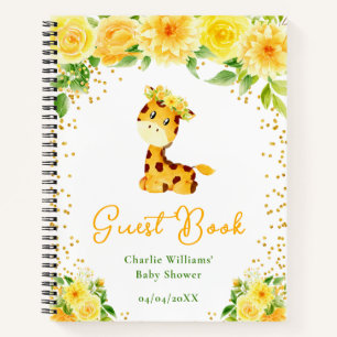 Giraffe Gelbe Florale Babyparty-Gästebuch Notizblock