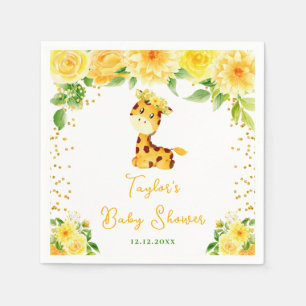 Giraffe Gelbe Florale Babyparty Serviette