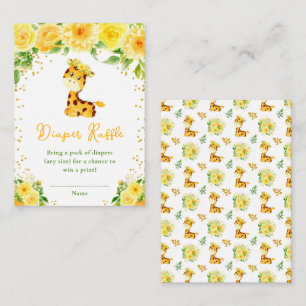 Giraffe Gelbe Florale Babyparty-Windel-Raffle Begleitkarte