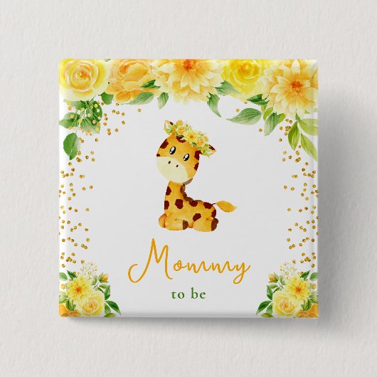 Giraffe Gelbe Florale Mama-wird Button (Vorderseite)