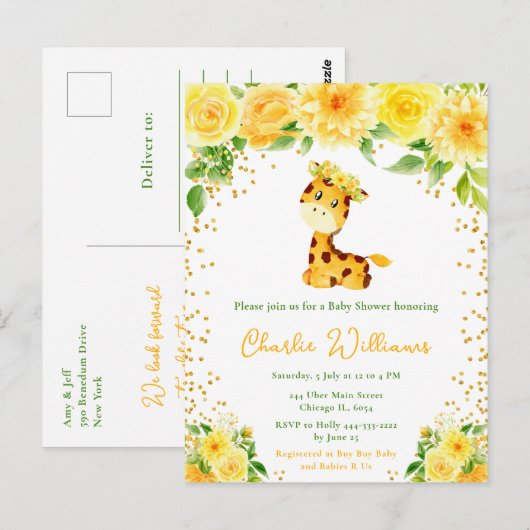 Giraffe Gender Neutral Baby Shower Postkarte (Vorne/Hinten)