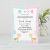 Giraffe Gender Reveal Party Einladung (Stehend Vorderseite)