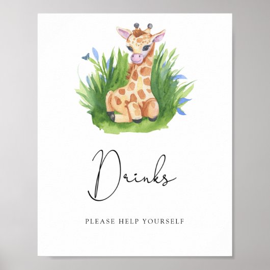 Giraffe - Getränke helfen dir selbst Poster (Vorne)