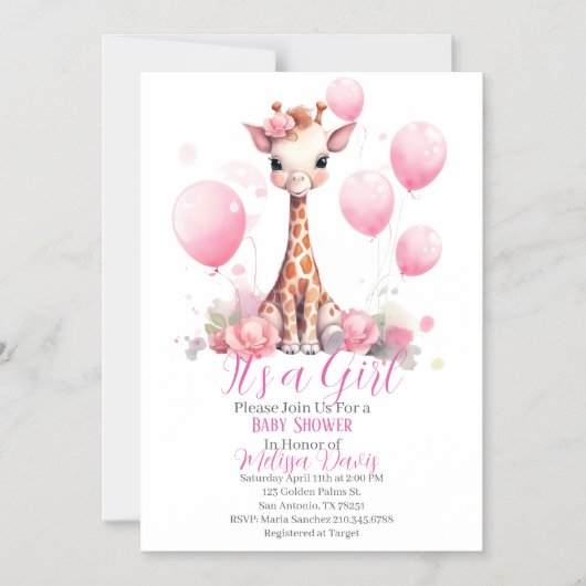 Giraffe Girl Baby Shower Invitation Magneteinladung (Vorderseite)