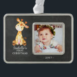 Giraffe Girl Baby's First Christmas Foto Ornament Rahmen-Ornament Silber<br><div class="desc">Niedliche Dschungelsafari-Giraffen Kindermädchen Erste Weihnachtsschmuck. . Matching Artikel in unserem Shop erhältlich.</div>