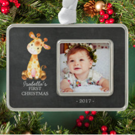 Giraffe Girl Baby's First Christmas Foto Ornament Rahmen-Ornament Silber