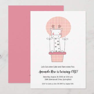 Giraffe Girl Erster Geburtstag Einladung