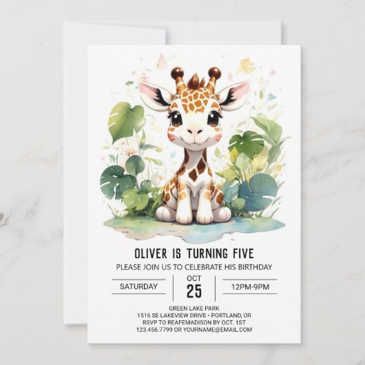 Giraffe Grace Safari Einladung zum Geburtstag (Vorderseite)